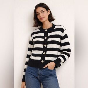 ON•34TH Black & White Striped Button Cardigan Sweater Size Small